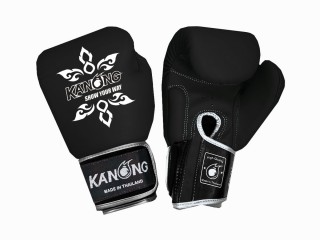 Prawdziwe skórzane rękawiczki Muay Thai Kanong : Czarny