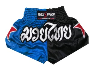 Spodenki Muay Thai Kickboxingu Boxsense : BXS-089-Niebieski-Czarny