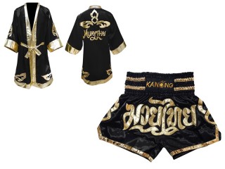 Szlafrok + Spodenki Muay Thai marki Kanong : Set 121 Czarny