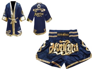 Szlafrok + Spodenki Muay Thai marki Kanong : Set 121 Ciemnoniebieski