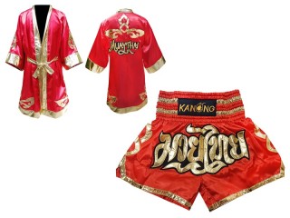 Szlafrok + Spodenki Muay Thai marki Kanong : Set 121 Czerwony