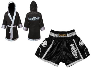 Szlafrok + Spodenki Muay Thai marki Kanong : Set 208 Czarny