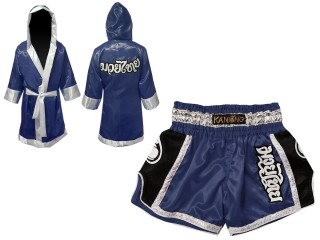 Szlafrok + Spodenki Muay Thai marki Kanong : Set 208 Ciemnoniebieski