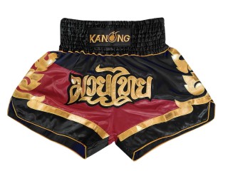 Spodenki Muay Thai Kickboxingu Kanong : KNS-123-Czarny-Kasztanowaty