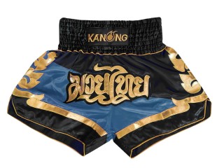 Spodenki Muay Thai Kickboxingu Kanong : KNS-123-Czarny-Ciemnoniebieski