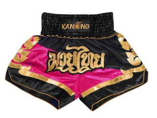 Spodenki Muay Thai Kickboxingu Kanong : KNS-123-Czarny-Różowy