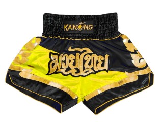 Spodenki Muay Thai Kickboxingu Kanong : KNS-123-Czarny-żółty