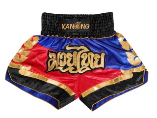 Spodenki Muay Thai Kickboxingu Kanong : KNS-123-Niebieski-Czerwony