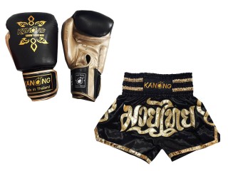 Pasujące rękawiczki Muay Thai i szorty Muay Thai: Model 121 Czarny