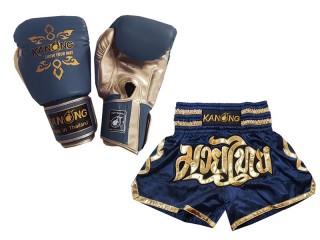 Pasujące rękawiczki Muay Thai i szorty Muay Thai: Model 121 Ciemnoniebieski