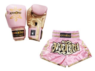 Pasujące rękawiczki Muay Thai i szorty Muay Thai: Model 121 Różowy