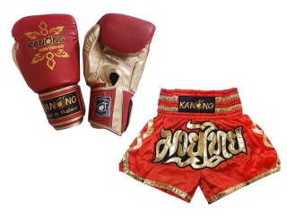 Pasujące rękawiczki Muay Thai i szorty Muay Thai: Model 121 Czerwony