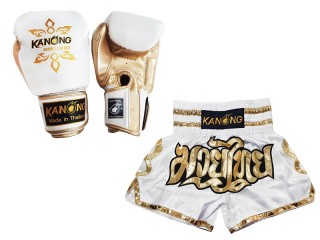Pasujące rękawiczki Muay Thai i szorty Muay Thai: Model 121 Biały