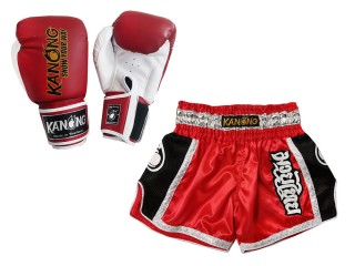 Pasujące rękawiczki Muay Thai i szorty Muay Thai : Model 208 Czerwony