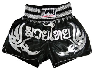 Spodenki Muay Thai Kickboxingu Lumpinee : LUM-050-Czarny-Srebro