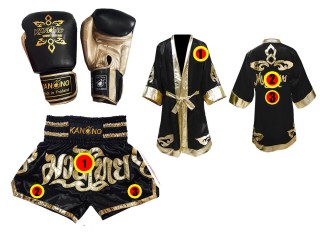 Rękawice + Szlafrok + Spodenki Muay Thai Kanong : Set 121 Czarny
