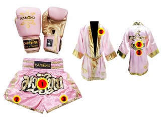 Rękawice + Szlafrok + Spodenki Muay Thai Kanong : Set 121 Różowy