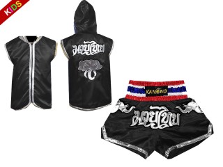 Bluzy + Spodenki Muay Thai marki Kanong dla dzieci : Set 125 Czarny