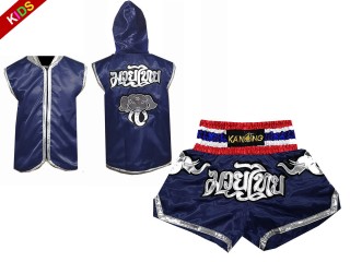 Bluzy + Spodenki Muay Thai marki Kanong dla dzieci : Set 125 Ciemnoniebieski