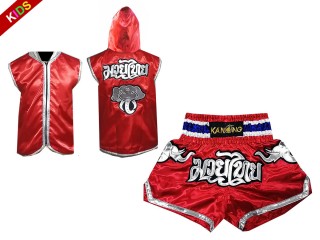 Bluzy + Spodenki Muay Thai marki Kanong dla dzieci : Set 125 Czerwony