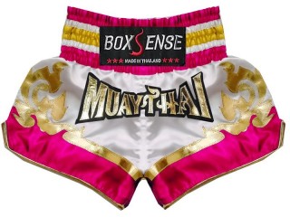 Spodenki Muay Thai Kickboxingu Boxsense : BXS-099-Biały-Różowy