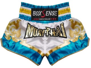 Spodenki Muay Thai Kickboxingu Boxsense : BXS-099-Biały-Niebieski niebo