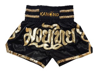 Spodenki Muay Thai Kickboxingu Kanong : KNS-121-Czarny-K