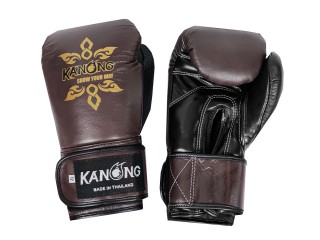 Prawdziwe skórzane rękawiczki Muay Thai Kanong : Brązowy/Czarny
