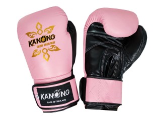 Prawdziwe skórzane rękawiczki Muay Thai Kanong : Różowy/Czarny