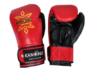 Prawdziwe skórzane rękawiczki Muay Thai Kanong : Czerwony/Czarny