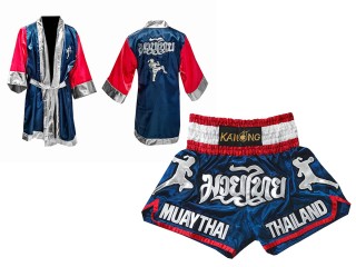 Szlafrok + Spodenki Muay Thai marki Kanong : Set 133 Ciemnoniebieski