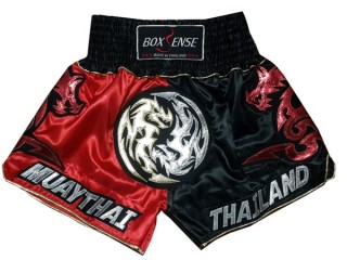 Spodenki do Muay Thai Kickboxingu Boxsense : BXS-003-Czerwony-Czarny