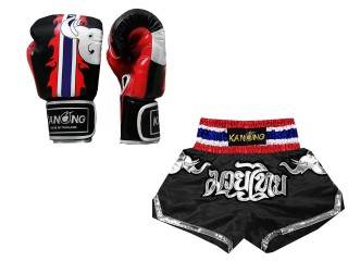 Pasujące rękawiczki Muay Thai i szorty Muay Thai: Model 125 Czarny