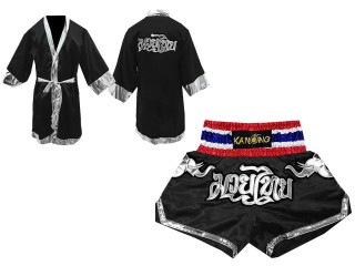 Szlafrok + Spodenki Muay Thai marki Kanong : Set 125 Czarny