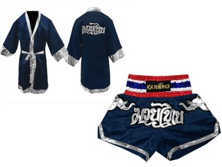 Szlafrok + Spodenki Muay Thai marki Kanong : Set 125 Ciemnoniebieski