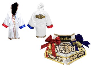 Szlafrok + Spodenki Muay Thai marki Kanong : Set 128 Biały