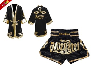 Szlafrok + Spodenki Muay Thai marki Kanong dla dzieci : Set 121 Czarny