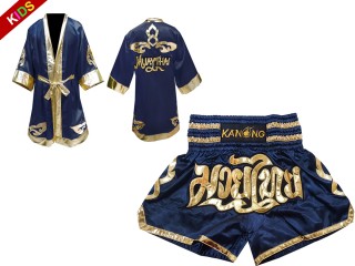 Szlafrok + Spodenki Muay Thai marki Kanong dla dzieci : Set 121 Ciemnoniebieski