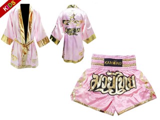 Szlafrok + Spodenki Muay Thai marki Kanong dla dzieci : Set 121 Różowy