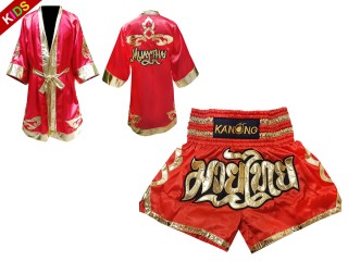 Szlafrok + Spodenki Muay Thai marki Kanong dla dzieci : Set 121 Czerwony